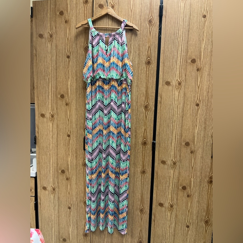 SoHo apparel Colorful‎ Geometric Maxi Dress halter size large